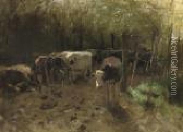 De Koeienbocht: A Herd Of Cows On A Country Path Oil Painting - Anton Mauve