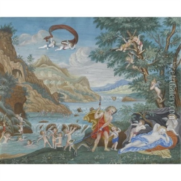 The Toilet Of Venus (+ Venus And Adonis; 2 Works) Oil Painting - Francesco Albani