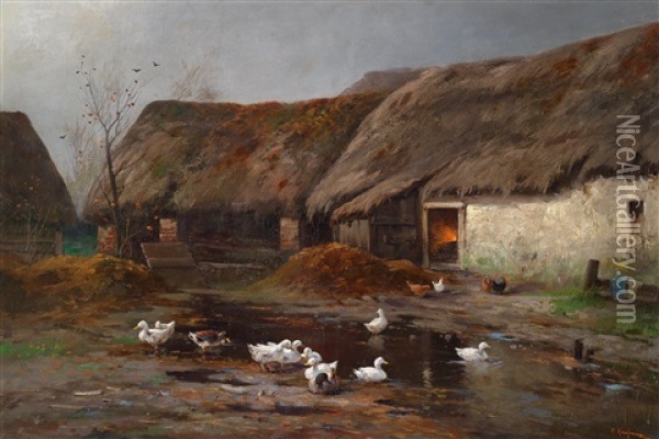 Enten Am Bauernhof Oil Painting - Adolf Kaufmann