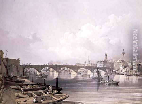 London Bridge, from above the bridge, engraved by William Simpson (1823-99), pub. 1852 by Lloyd Bros. & Co. Oil Painting - Edmund Walker
