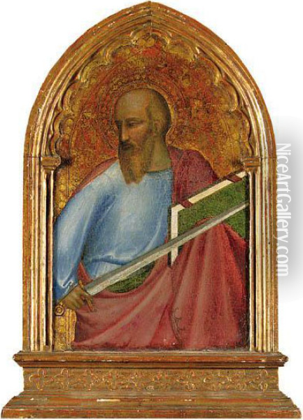 Saint Paul And Saint Andrew: Pinnacles From An Altarpiece Oil Painting - Francesco Di Neri Da Volterra
