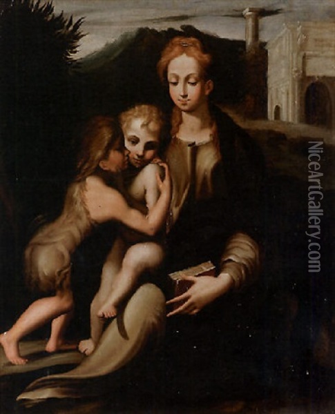 Madonna Con Bambino E San Giovannino Oil Painting - Michelangelo Anselmi