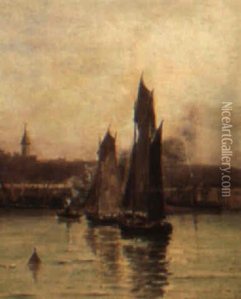 Ships In The Harbour Oil Painting - John A. Hammond