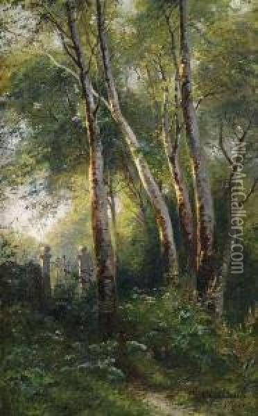 Garden Gate At Abirch Forest. Oil Painting - Marie Oesterley