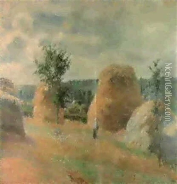 Les Meules A Eragny, 1885 Oil Painting - Camille Pissarro