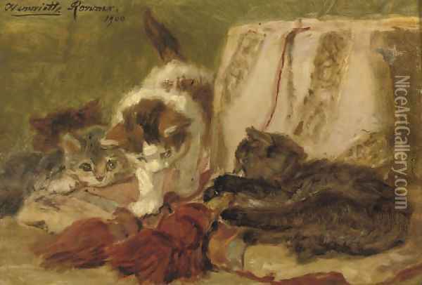 Playful kittens 2 Oil Painting - Henriette Ronner-Knip