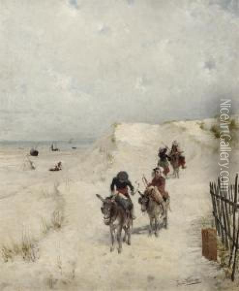 Donkey Riders In The Dunes Oil Painting - Jan Francios Verhas
