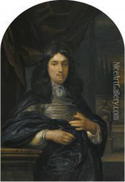 Portrait Of A Gentleman Leaning On A Balustrade Oil Painting - Eglon Hendrick Van Der Neer