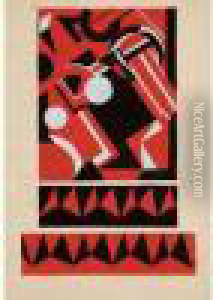 Composition Cubiste Rouge, Noire
 Et Bleue. Projet Pour Une Couverture De Livre, Circa 1924 Oil Painting - Alexandra Alexandrov Exter