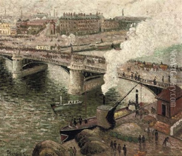 Le Pont Boieldieu, Rouen (+ Cabane Dans La Foret, Verso) Oil Painting - Frank Myers Boggs
