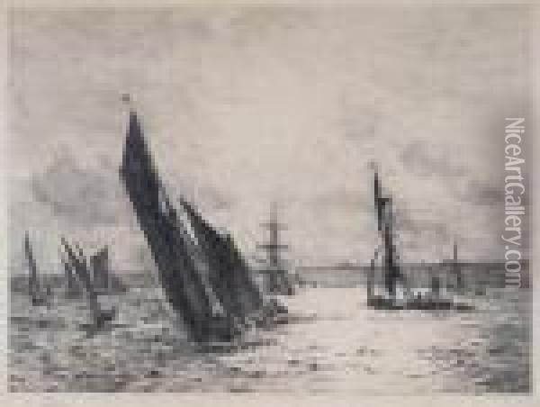 Stiff Breeze, Thames Barges Racing On The Medway Oil Painting - William Lionel Wyllie