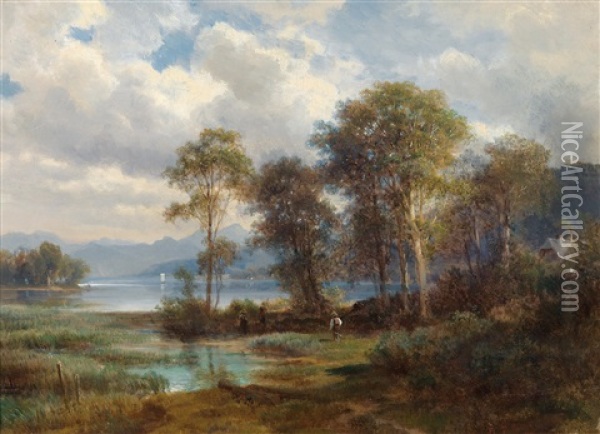 Motiv Vom Attersee (ober Oesterreich) Oil Painting - Ludwig Georg Eduard Halauska