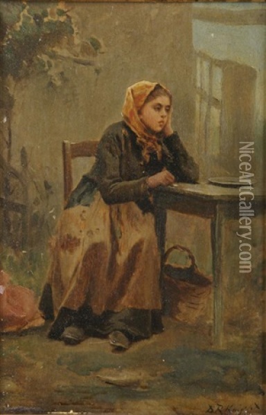 Seated Woman, Study (+ Horse's Head Study, Verso) Oil Painting - Daniel Ridgway Knight