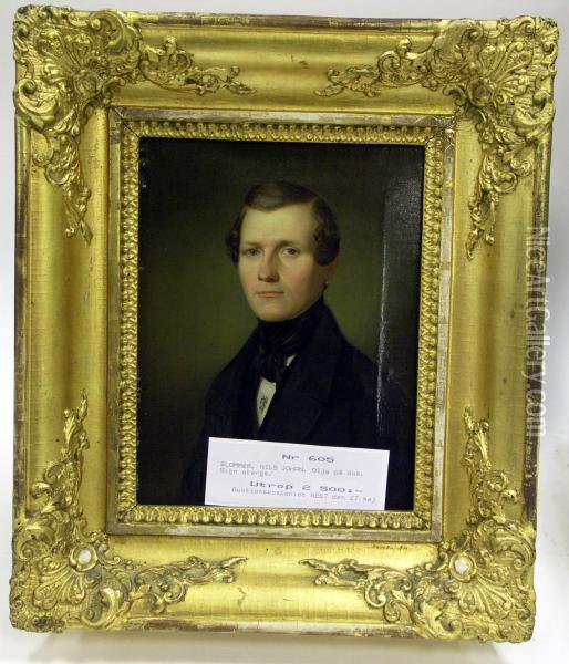 Portratt Av Man. Sign A Tergo N.j.o Blommer 1842. Oil Painting - Nils Johan Olson Blommer