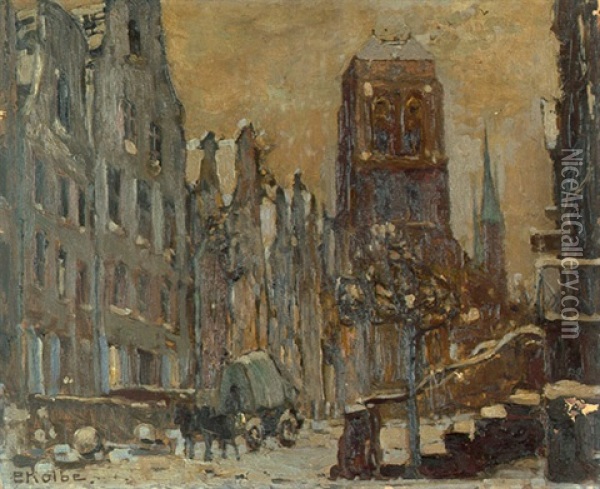 Winterliche Stadtansicht Mit Blick Auf Die Marienkirche In Danzig Oil Painting - Ernst Kolbe