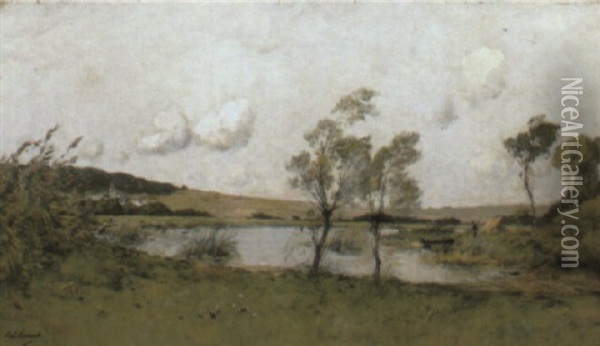 A River Landscape Oil Painting - Paul Lecomte