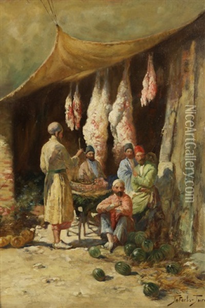 The Butcher's Stall Oil Painting - Georgy Gabashvili