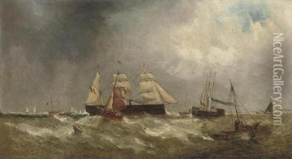 Crowded Waters Off The French Coast Oil Painting - William Adolphu Knell