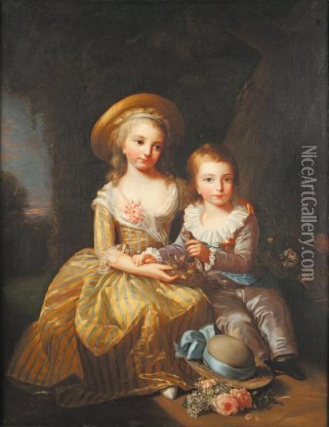 Le Dauphin Louis Joseph Xavier Et Sa Soeur Marie - Therese Charlotte De France Oil Painting - Elisabeth Vigee-Lebrun