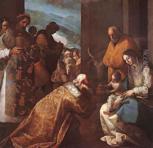 The Adoration of the Magi 1620s Oil Painting - Eugenio Cajes