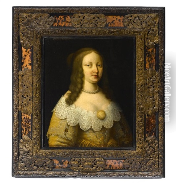 A Portrait Of A Lady In A Lace Collar Oil Painting - Charles Beaubrun