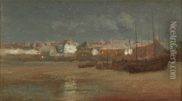 Nocturnal Scene With Boats Oil Painting - John Noble Barlow