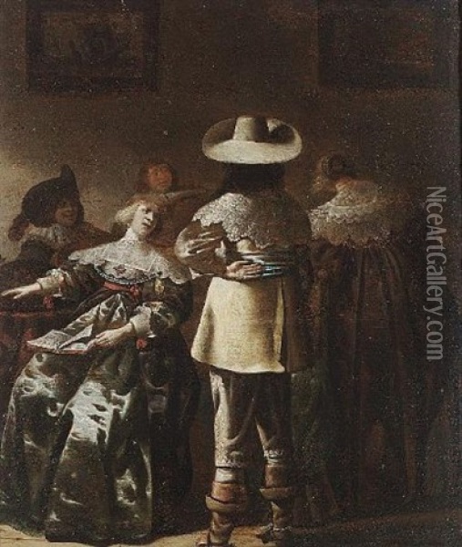 An Elegant Company In An Interior Oil Painting - Pieter Jansz Quast