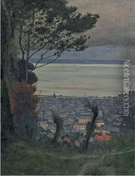 Vue D'honfleur, Le Soir Oil Painting - Felix Edouard Vallotton
