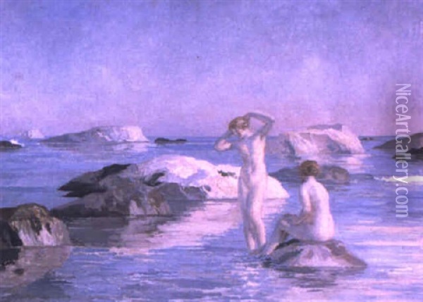 Nudes On The Rocks Oil Painting - Emile Rene Menard