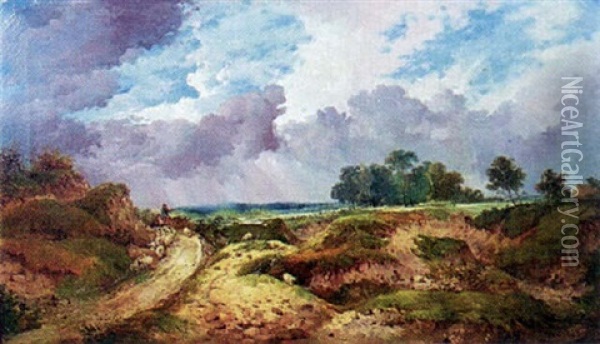 Heath Scene, Storm Retiring Oil Painting - John Berney Ladbrooke