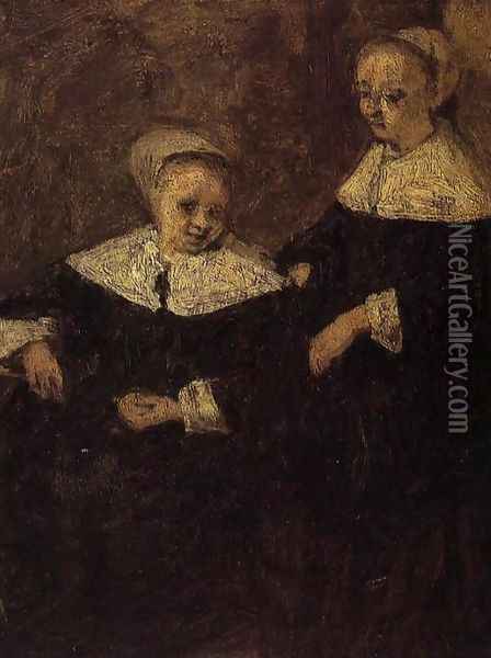 Two Woman (after Adriaen van Ostade) Oil Painting - Eugene Boudin