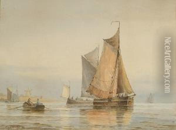 Shipping Off The Dutch Coast Oil Painting - Frederick James Aldridge
