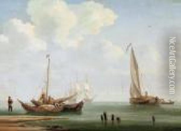 Imbarcazioni Di Pescatori Su Un Mare Tranquillo Oil Painting - Andreas Schelfhout