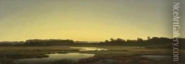 Abendliche Moorlandschaft Oil Painting - Anton Zwengauer