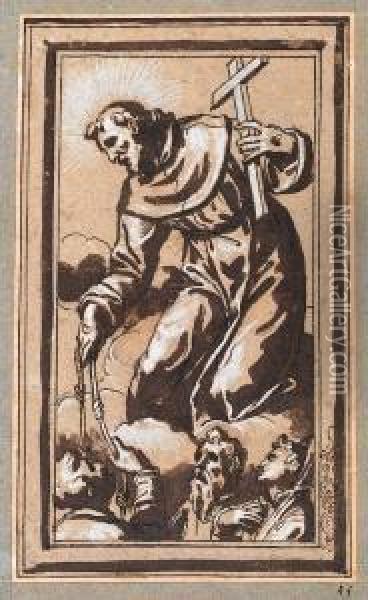 Saint Franois Donnant La Corde De L'ordre A Des Franciscains Oil Painting - Paolo Farinati