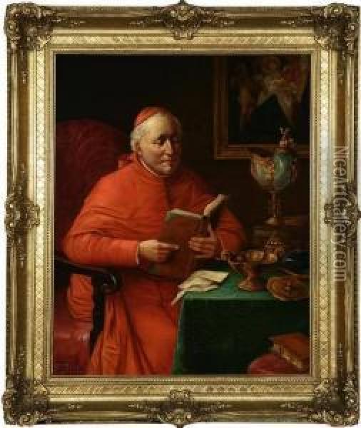Seated Cardinal Reading Oil Painting - Franz Pribil