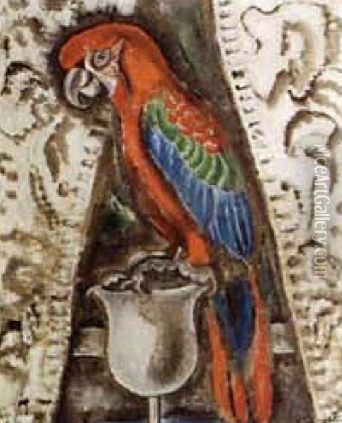 Le Perroquet Aux Rideaux Oil Painting - Sei Koyanagui
