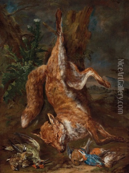 Ein Paar Jagdstillleben Mit Erlegtem Fuchs Und Hasen Oil Painting - Philipp Ferdinand de Hamilton