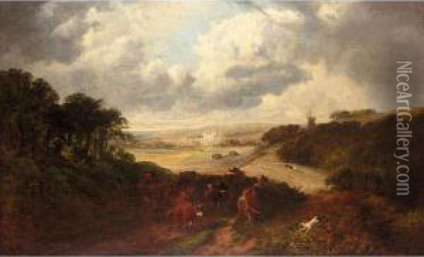 Extensive Landscape With Canterbury In The Distance Oil Painting - Edwin Long Meadows