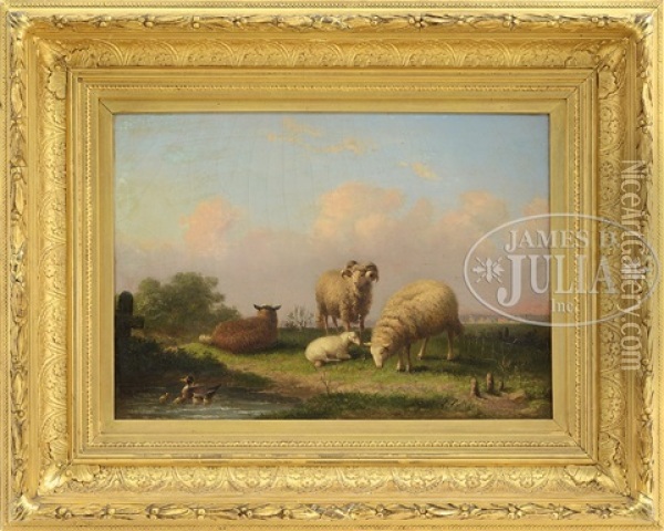 Pastoral Landscape With Sheep And Ducks Oil Painting - George F. Fuller
