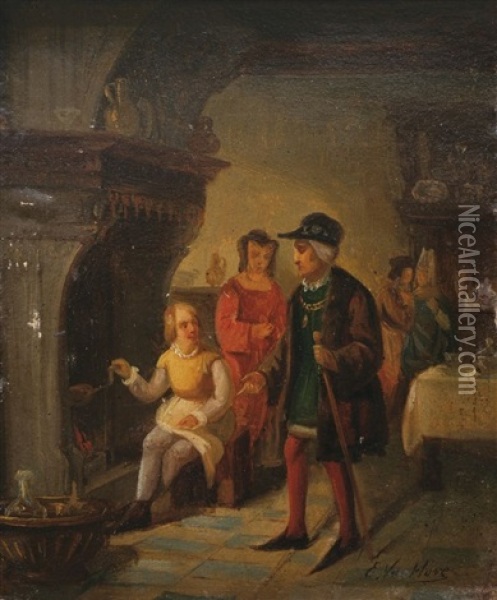 Interieur Oil Painting - Edmond Theodor Van Hove