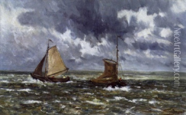 Marine Met Vissersboten Oil Painting - Frans Van Damme