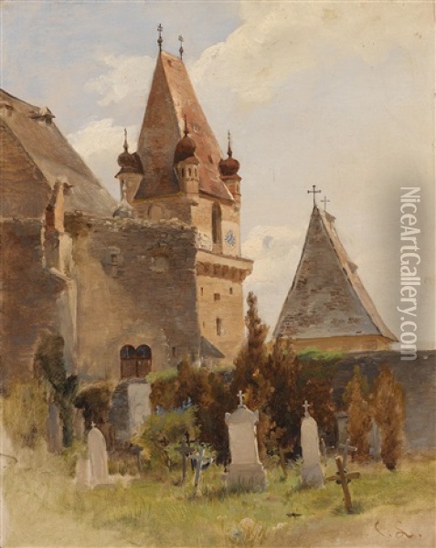 Blick Auf Die Perchtoldsdorfer Kirche Oil Painting - Carl Lafite
