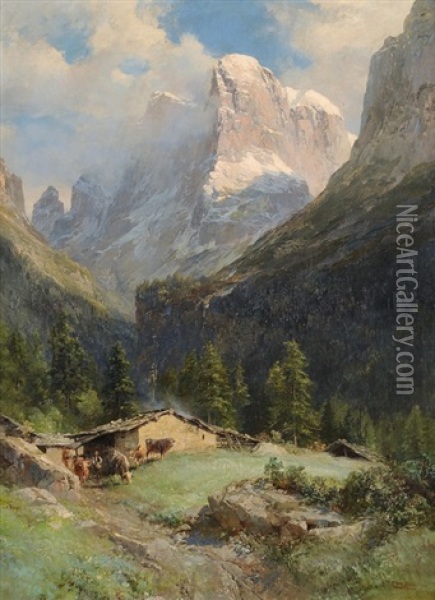 Cima Di Brenta, Dolomiten Oil Painting - Edward Theodore Compton