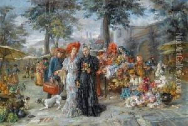 Blumenmarkt In Munchen Oil Painting - Marie Philips Weber