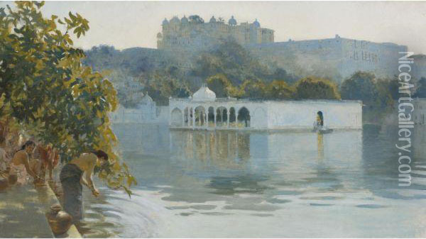 Lake At Oodeypore, India Oil Painting - Edwin Lord Weeks