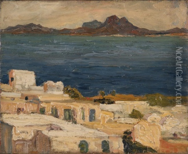 Mediterranean Coastal Scene Oil Painting - Rene Pirola