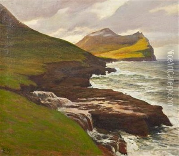 Coastal Scenery From The Faroe Islands Oil Painting - Emil Axel Krause