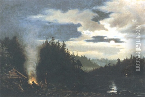 Vid Lagerelden Oil Painting - Magnus Hjalmar Munsterhjelm
