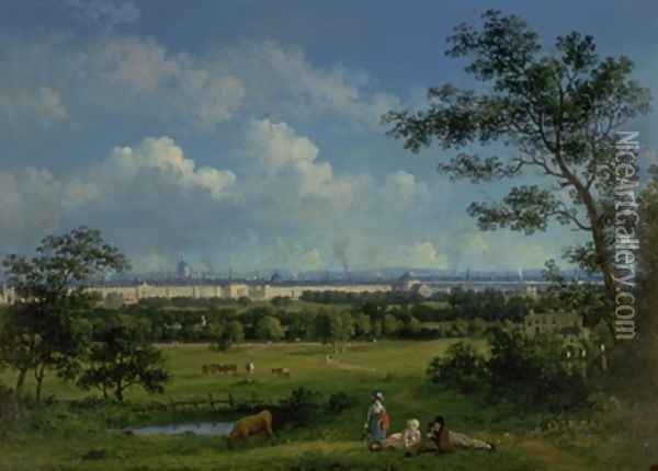 A View of Regents Park and the Colosseum from Primrose Hill Oil Painting - John Knox